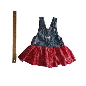 OshKosh BGosh Girls 9 Month Denim Overalls Jumper Dress Skirt Bandana Paisley